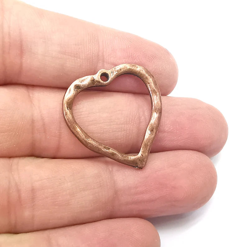 4 Heart Charms, Antique Copper Plated Charm (27x26mm) G34341