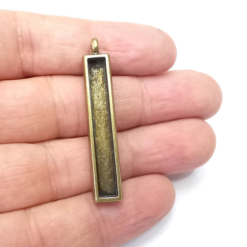 Rectangle Pendant Blanks, Resin Bezel Bases, Mosaic Mountings, Dry flower Frame, Polymer Clay base, Antique Bronze Plated (40x5mm) G34342