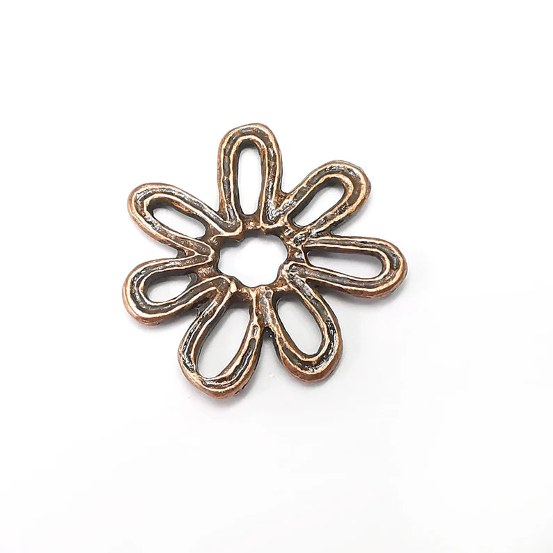 2 Flower Charms Antique Copper Plated Charms (34mm) G34345