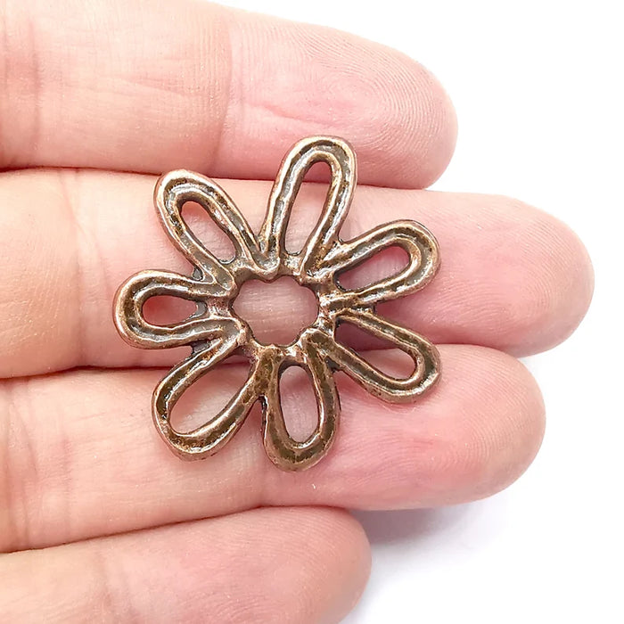 2 Flower Charms Antique Copper Plated Charms (34mm) G34345