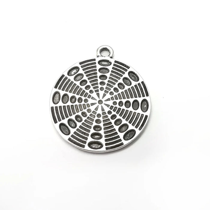 Silver Round Charms, Antique Silver Plated (40x34mm) G34279
