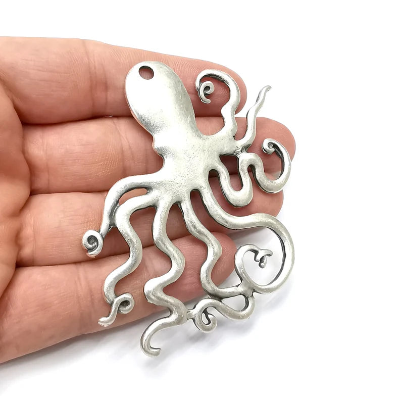 Octopus Pendant, Antique Silver Plated (76mm) G34283