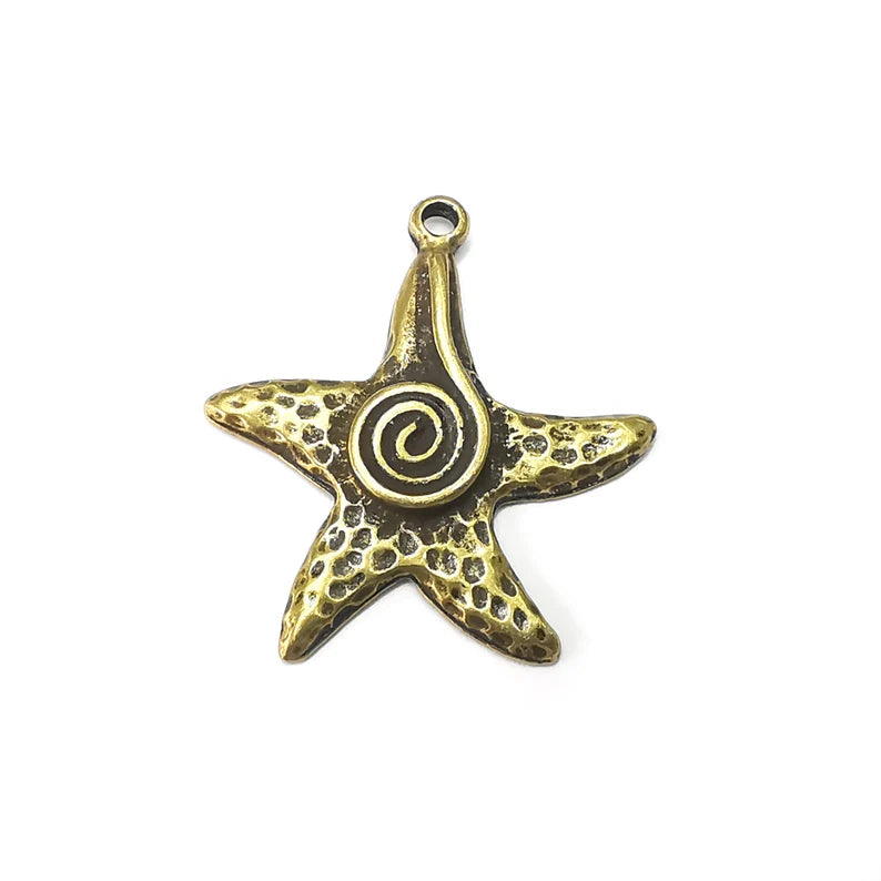 Starfish, Swirl Charms, Antique Bronze Plated Charms (37x34mm) G34348