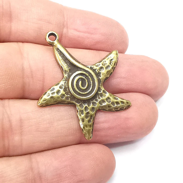 Starfish, Swirl Charms, Antique Bronze Plated Charms (37x34mm) G34348