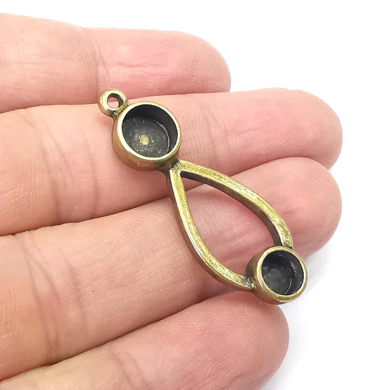 Drop Charms Blanks, Resin Bezel Bases, Mosaic Mountings, Dry flower Frame, Polymer Clay base, Antique Bronze Plated (8 and 6mm) G34349
