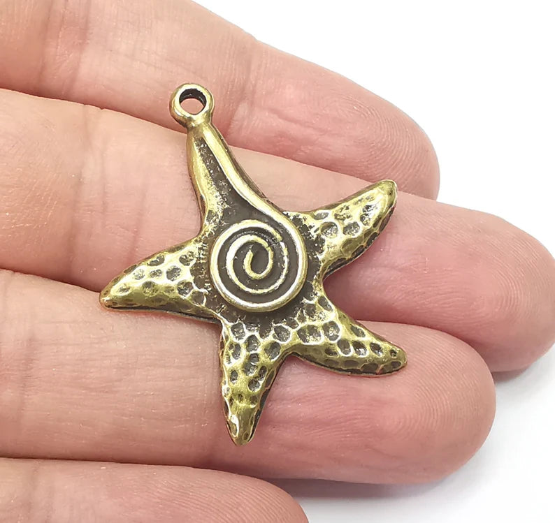 Starfish, Swirl Charms, Antique Bronze Plated Charms (37x34mm) G34348