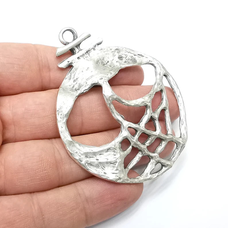 Skull Pendant, Charms Antique Silver Plated (74x59mm) G34284