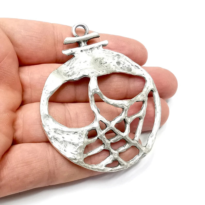 Skull Pendant, Charms Antique Silver Plated (74x59mm) G34284