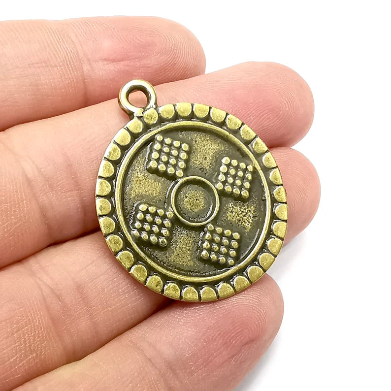 Antique Bronze Round Charms, Antique Bronze Plated (39x33mm) G34286