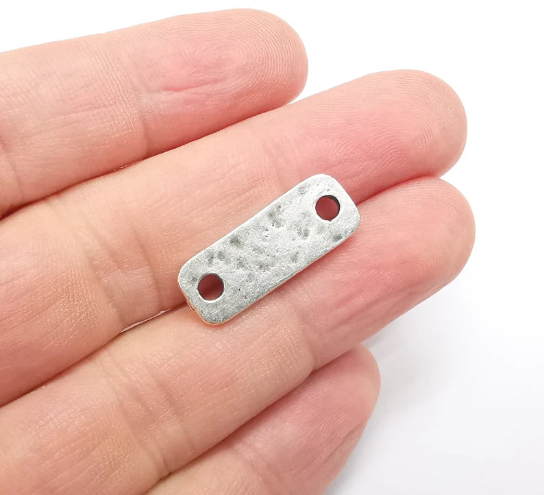 4 Hammered Rectangle Connector Charm Antique Silver Plated Charms (25x9 mm) G34356