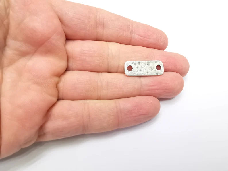 4 Hammered Rectangle Connector Charm Antique Silver Plated Charms (25x9 mm) G34356