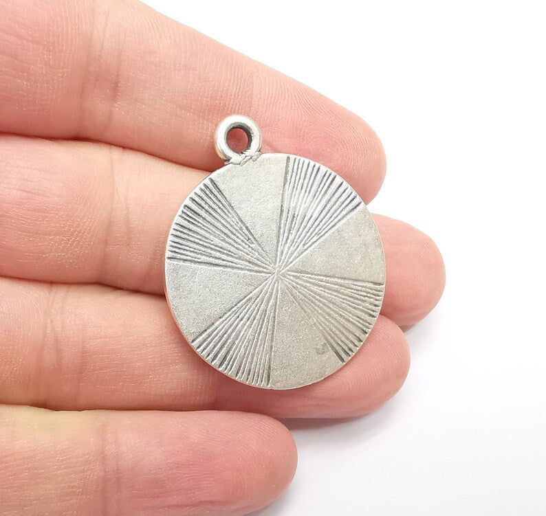 Round Dangle Charms, Antique Silver Plated (39x32mm) G34363