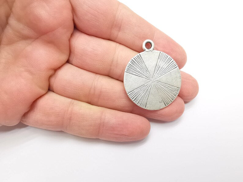 Round Dangle Charms, Antique Silver Plated (39x32mm) G34363