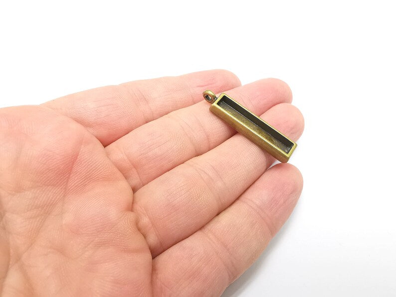 Rectangle Pendant Blanks, Resin Bezel Bases, Mosaic Mountings, Dry flower Frame, Polymer Clay base, Antique Bronze Plated (30x5mm) G34364