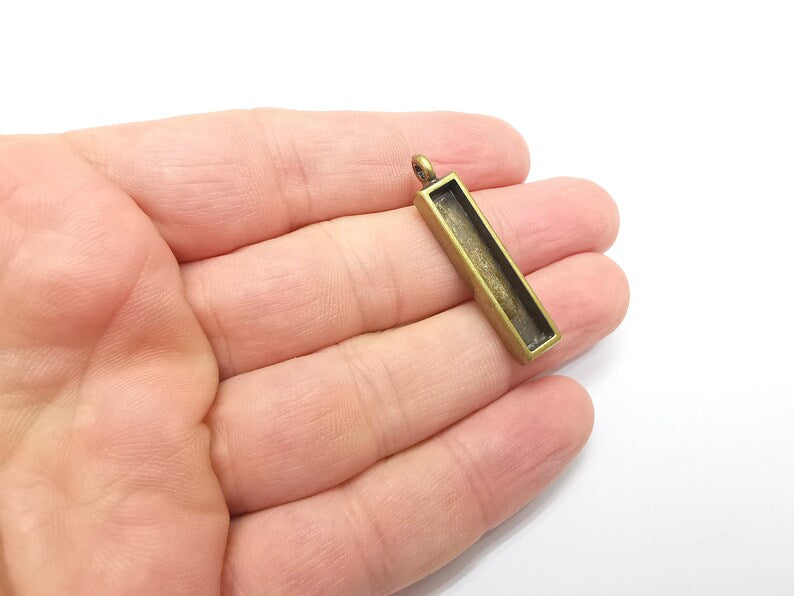 Rectangle Pendant Blanks, Resin Bezel Bases, Mosaic Mountings, Dry flower Frame, Polymer Clay base, Antique Bronze Plated (30x5mm) G34364