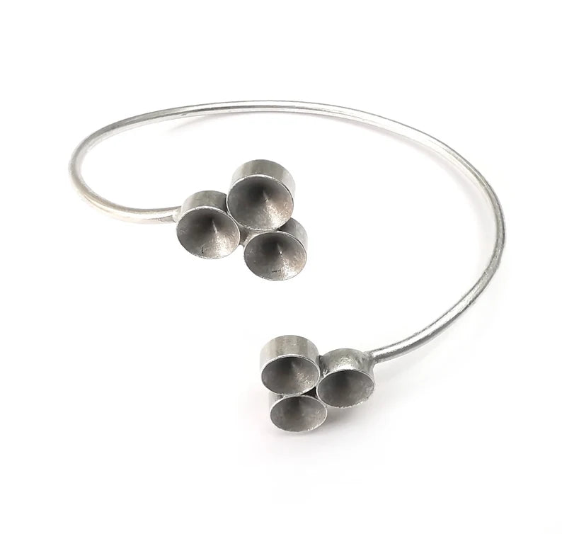 Round Bezel Bracelet Cuff Blank Resin Mountings Cabochon Base Settings Antique Silver Plated Brass Adjustable Bracelet Bezel (8mm) G34366