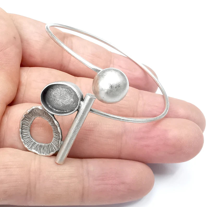 Ball Oval Bezel Bracelet Cuff Blank Resin Mountings Cabochon Base Settings Antique Silver Plated Brass Adjustable Bracelet (14x10mm) G34367