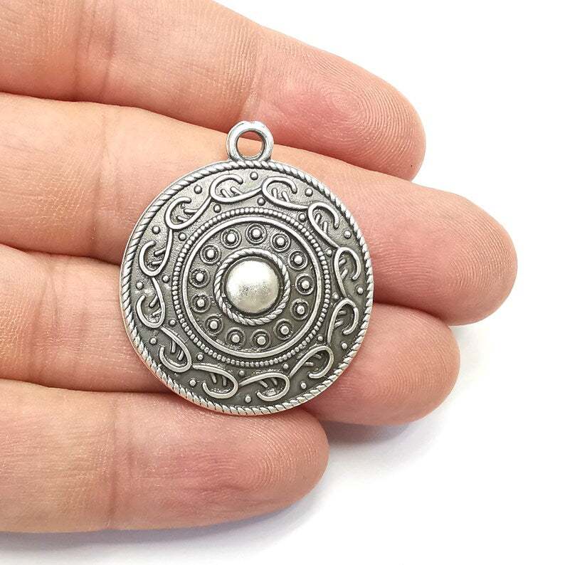 2 Silver Charms Antique Silver Plated Charms (32mm) G34292