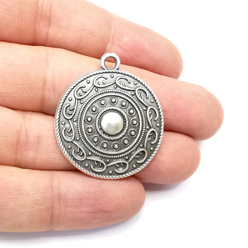 2 Silver Charms Antique Silver Plated Charms (32mm) G34292