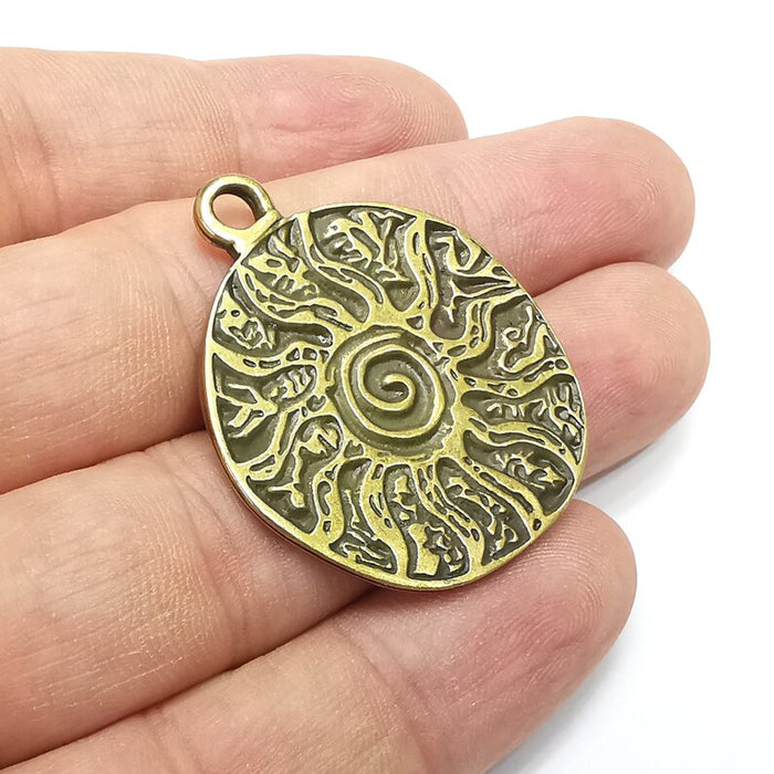 Branch, Bark, Swirl, Round Charms, Antique Bronze Plated (40x32mm) G34293