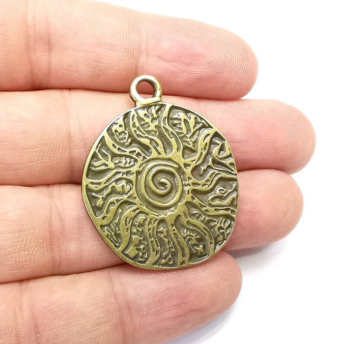 Branch, Bark, Swirl, Round Charms, Antique Bronze Plated (40x32mm) G34293