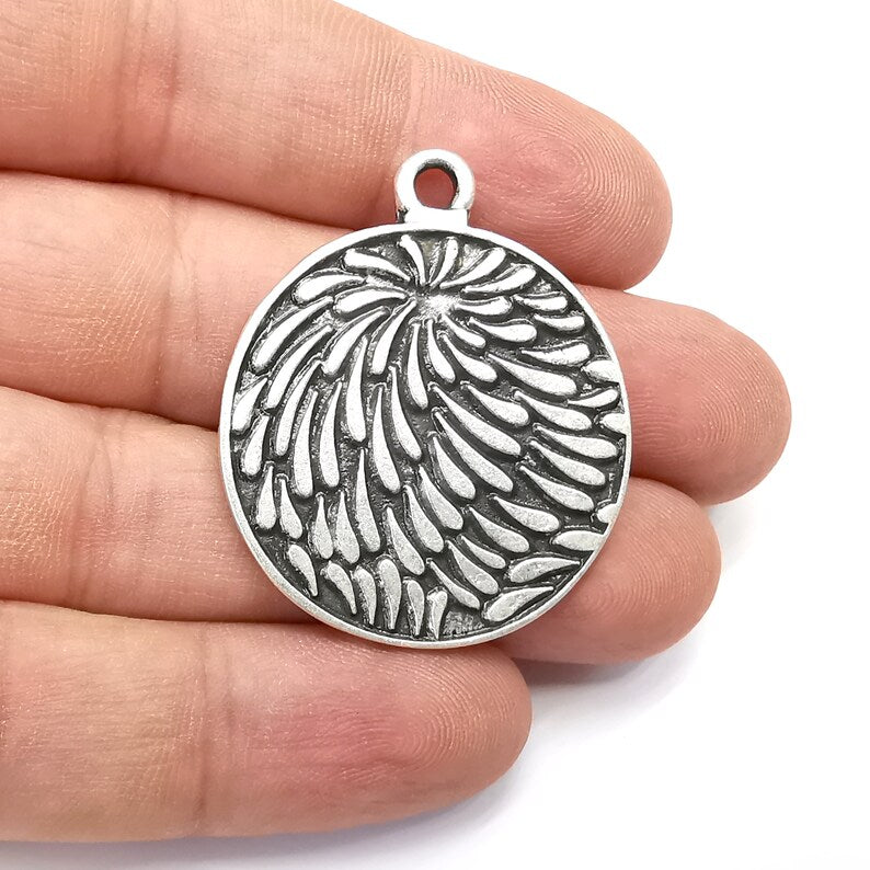 Drops Round Charms, Antique Silver Plated (42x35mm) G34295