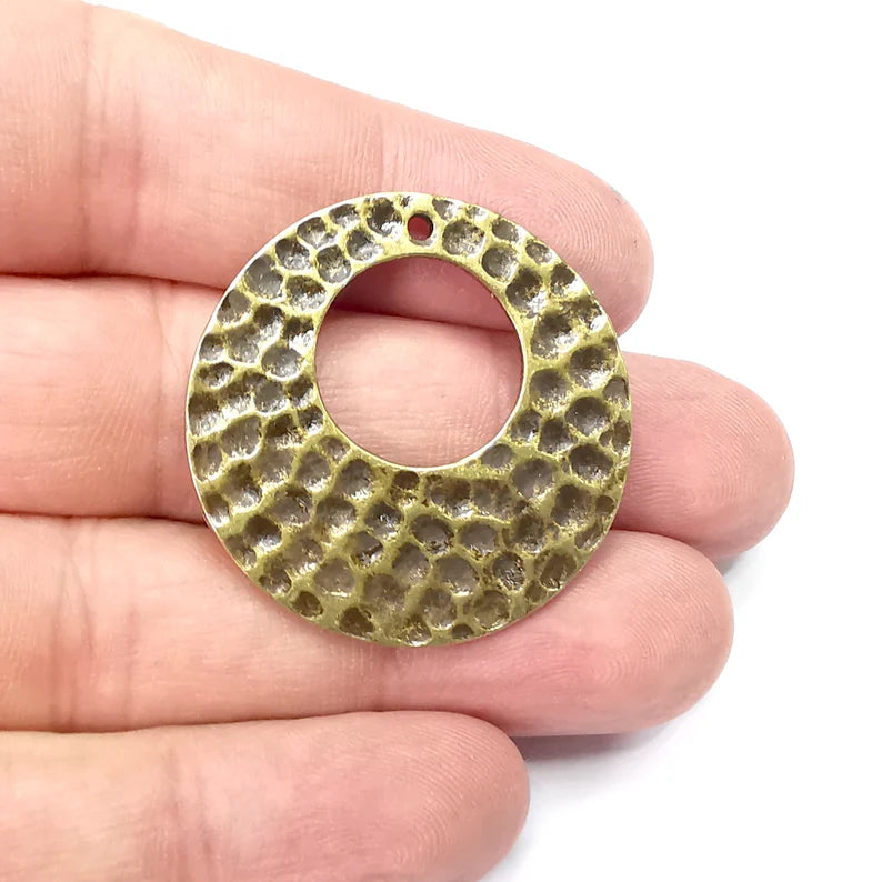 Hammered Disc Round Charms Antique Bronze Plated Charms (36mm) G34368