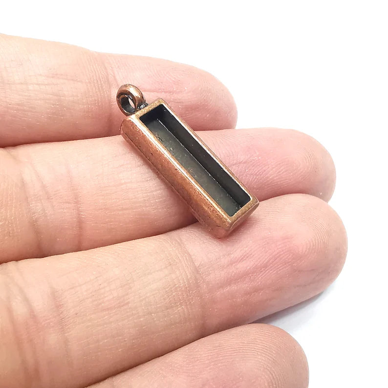 2 Rectangle Pendant Blanks, Resin Bezel Bases, Mosaic Mountings, Dry flower Frame, Polymer Clay base, Antique Copper Plated (20x5mm) G34370