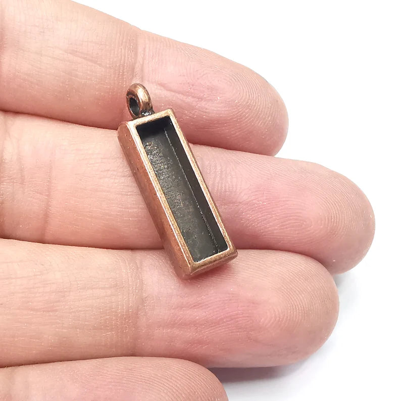 2 Rectangle Pendant Blanks, Resin Bezel Bases, Mosaic Mountings, Dry flower Frame, Polymer Clay base, Antique Copper Plated (20x5mm) G34370