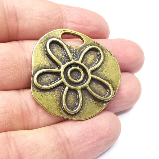 Flower Round Charms, Antique Bronze Plated (36x35mm) G34373