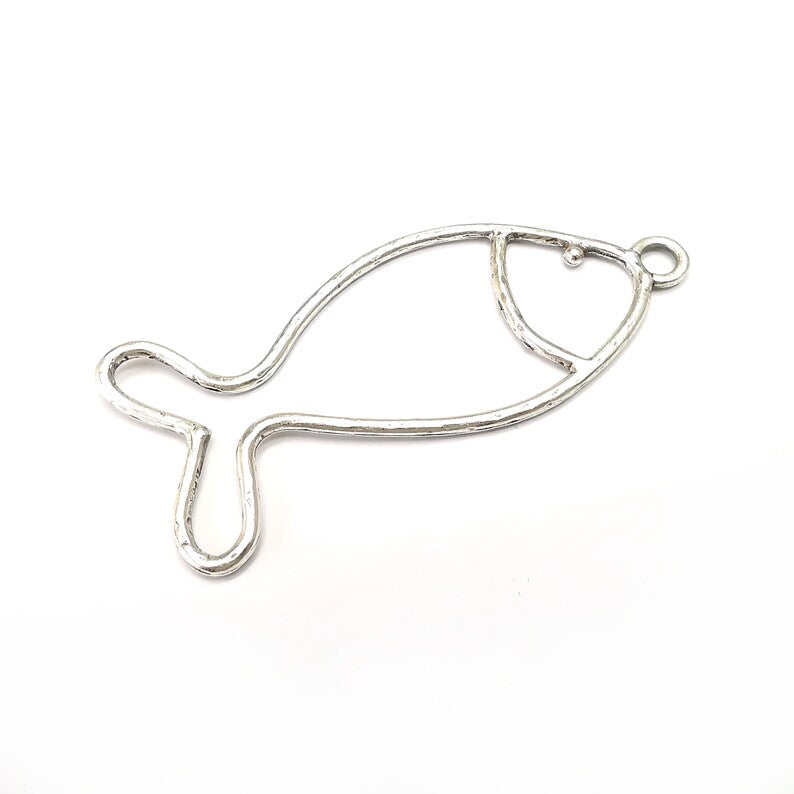 Fish Pendant, Charms Antique Silver Plated (80x32mm) G34299
