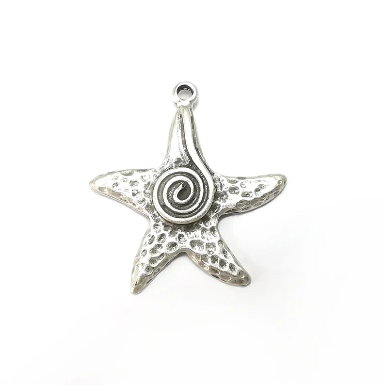 Starfish, Swirl Charms, Antique Silver Plated Charms (36x33mm) G34390