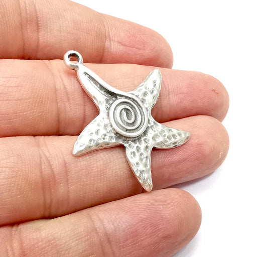 Starfish, Swirl Charms, Antique Silver Plated Charms (36x33mm) G34390