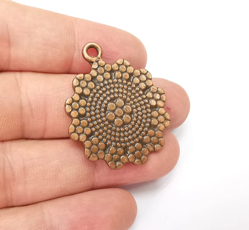 Copper Plated Flower Mandala Charms, Antique Copper Plated Charms (39x32mm) G34397