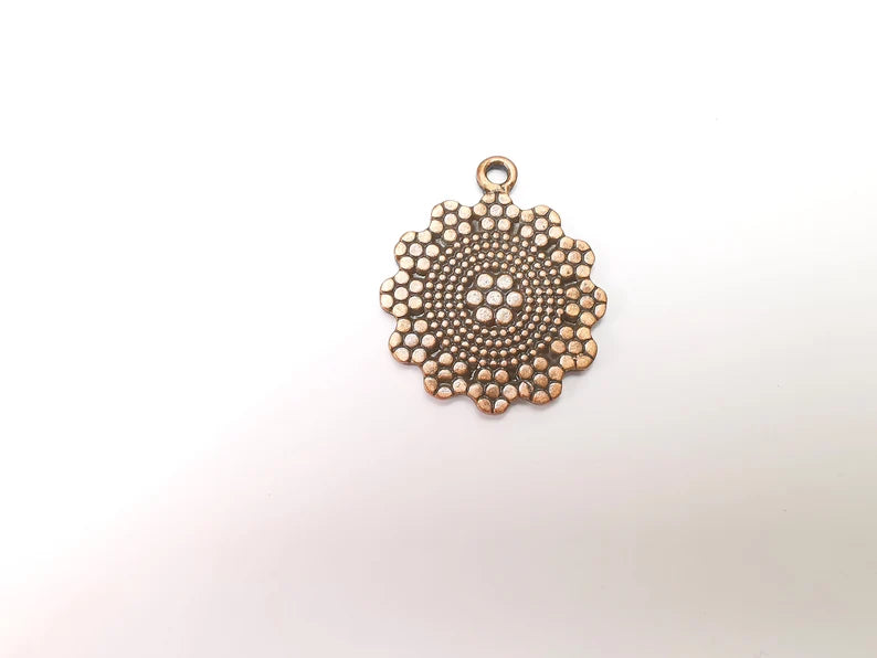 Copper Plated Flower Mandala Charms, Antique Copper Plated Charms (39x32mm) G34397
