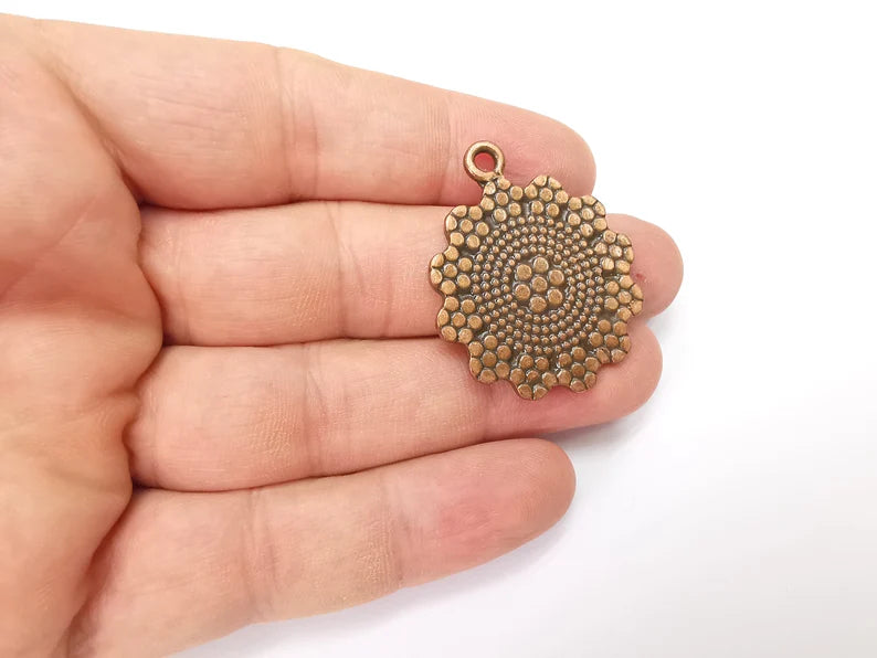 Copper Plated Flower Mandala Charms, Antique Copper Plated Charms (39x32mm) G34397