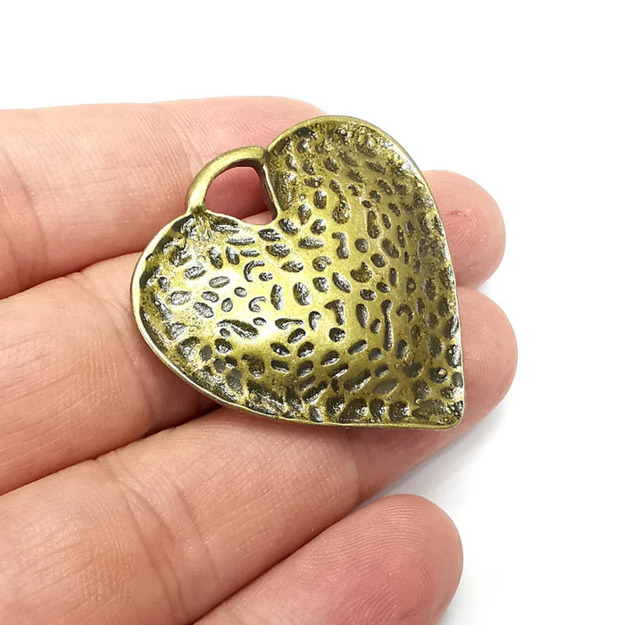 Heart Hammered Pendant, Antique Bronze Plated Pendant (41x41mm) G34400