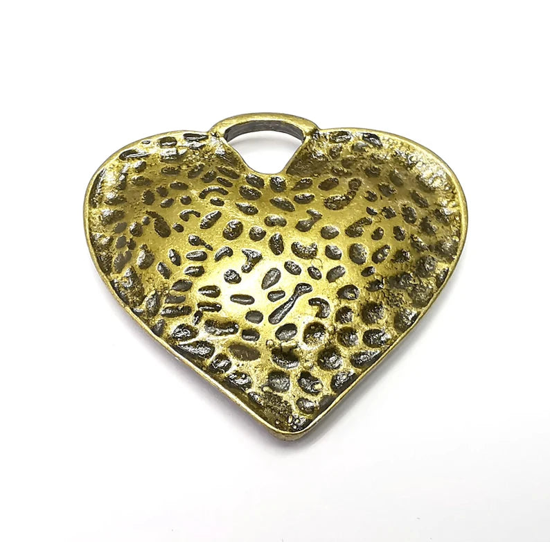 Heart Hammered Pendant, Antique Bronze Plated Pendant (41x41mm) G34400