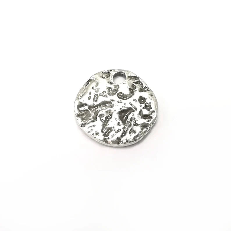 2 Organic Disc Charms, Antique Silver Plated Pendant, Earring Charms, Bracelet Charms (18mm) G34402
