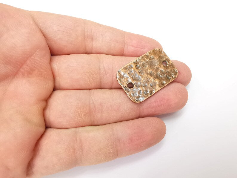 2 Hammered Rectangle Connector Charm Antique Silver Plated Charms (33x20 mm) G34404