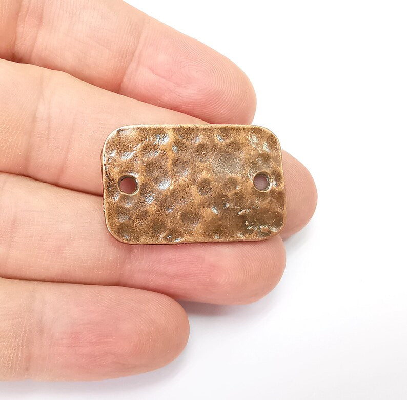 2 Hammered Rectangle Connector Charm Antique Silver Plated Charms (33x20 mm) G34404