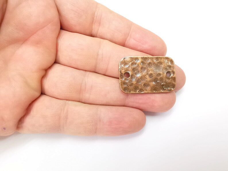 2 Hammered Rectangle Connector Charm Antique Silver Plated Charms (33x20 mm) G34404