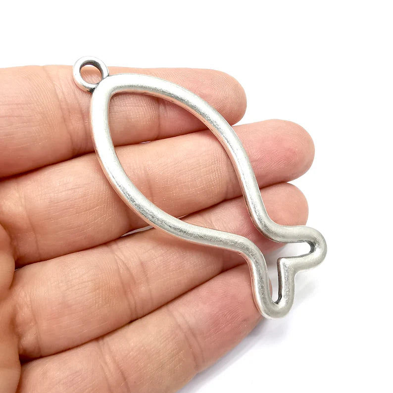 Fish Pendant, Charms Antique Silver Plated (75x33mm) G34413