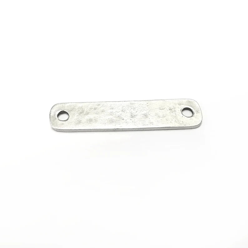2 Hammered Rectangle Connector Charm Antique Silver Plated Charms (42x9 mm) G34414