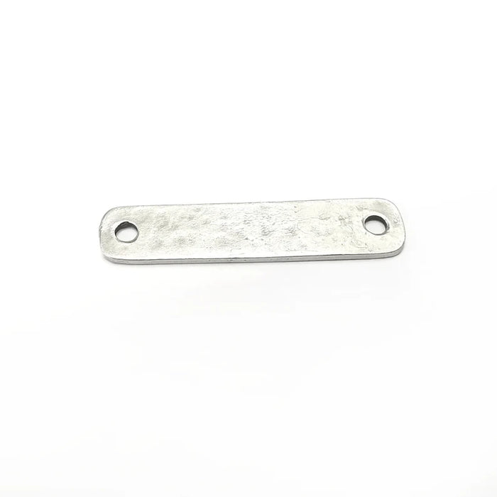 2 Hammered Rectangle Connector Charm Antique Silver Plated Charms (42x9 mm) G34414