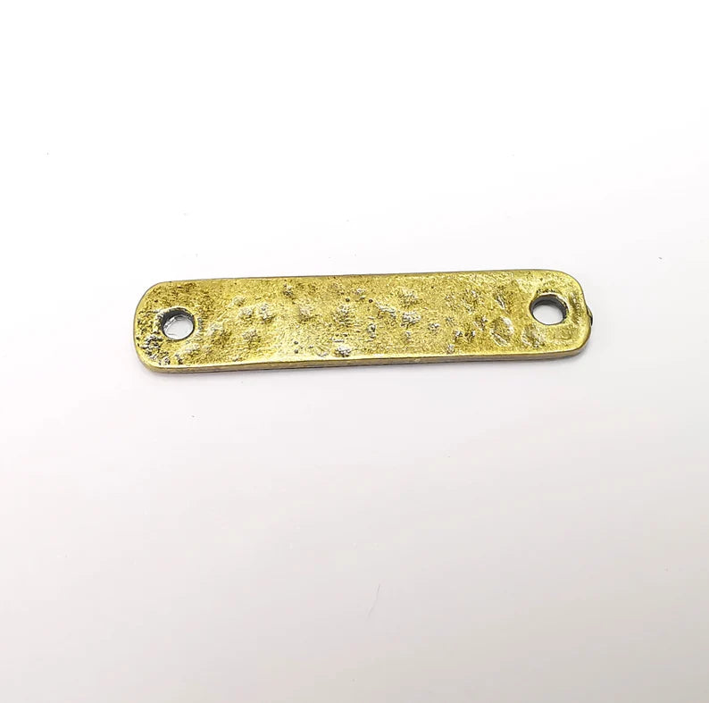 2 Hammered Rectangle Connector Charm Antique Bronze Plated Charms (42x9 mm) G34410