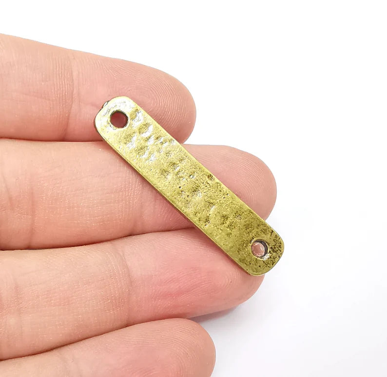 2 Hammered Rectangle Connector Charm Antique Bronze Plated Charms (42x9 mm) G34410