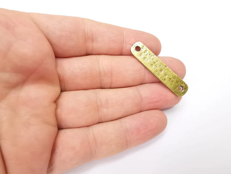 2 Hammered Rectangle Connector Charm Antique Bronze Plated Charms (42x9 mm) G34410