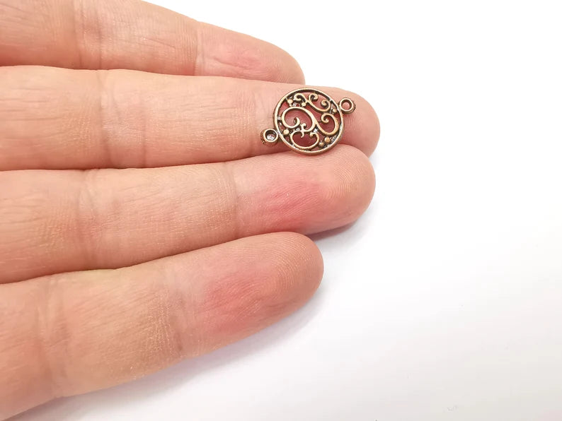 5 Round Filigree Charms Connector Antique Copper Plated Charms (20x14mm) G34412