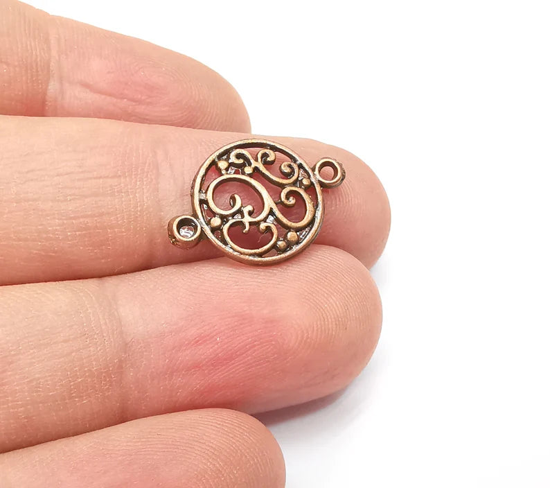 5 Round Filigree Charms Connector Antique Copper Plated Charms (20x14mm) G34412